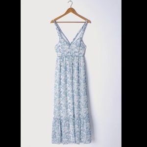 Lulus My Love Story White Floral Print Tie-Back Maxi Dress Size Small